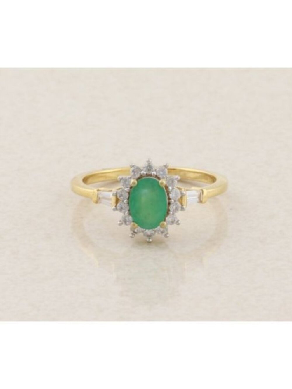 18k Gold Over Sterling Silver Natural Emerald & White Zircon Ring Size 8